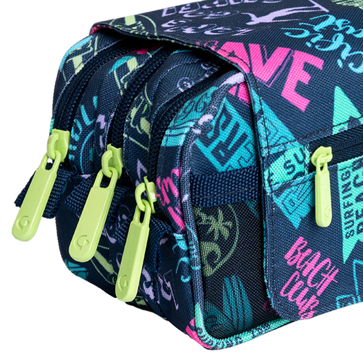 ColePack EcoDes - Estuche Triple de 3 Cremalleras con Material Escolar Incluido. Beach