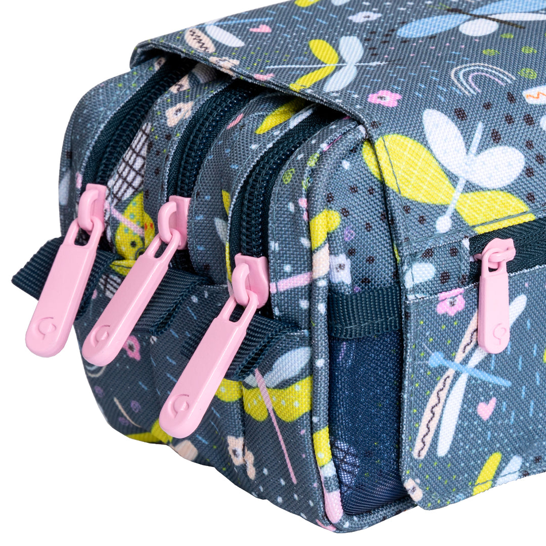 ColePack Design - Estuche Triple de 3 Cremalleras con Material Escolar Incluido. Dragon Fly