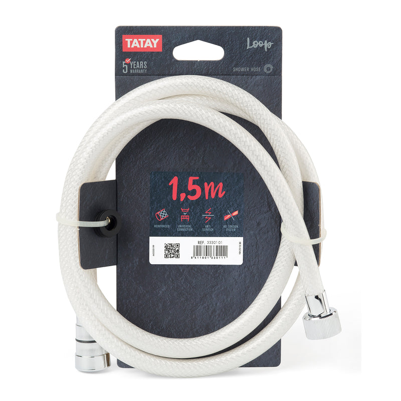 TATAY Loop - Flexo de Ducha Reforzado Anti-torsión y Anti-cal en PVC de 1.5 m. Blanco