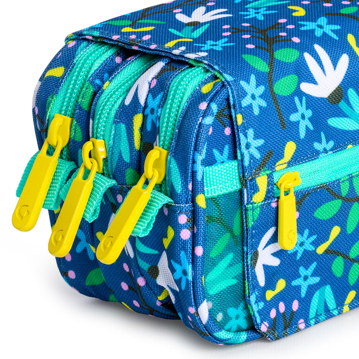 ColePack Design - Estuche Triple de 3 Cremalleras con Material Escolar Incluido. Blue Garden