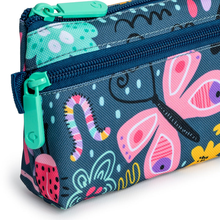 Grafoplás - Estuche Portatodo Plano con 2 Cremalleras de Fácil Apertura. Butterfly