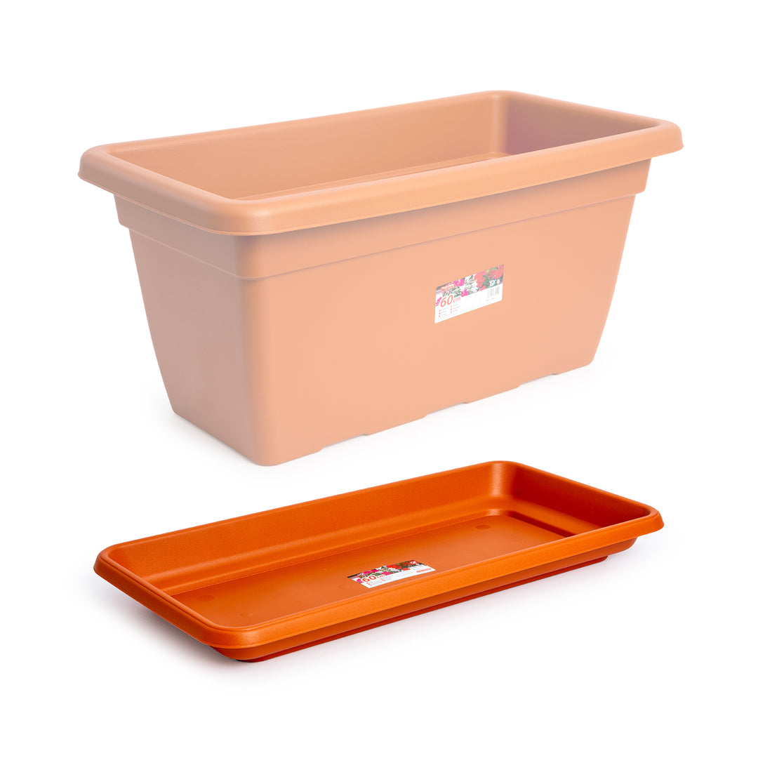 Plastic Forte - Plato para Jardinera Rectangular Reforzada de 60 cm Ancha. Terracota