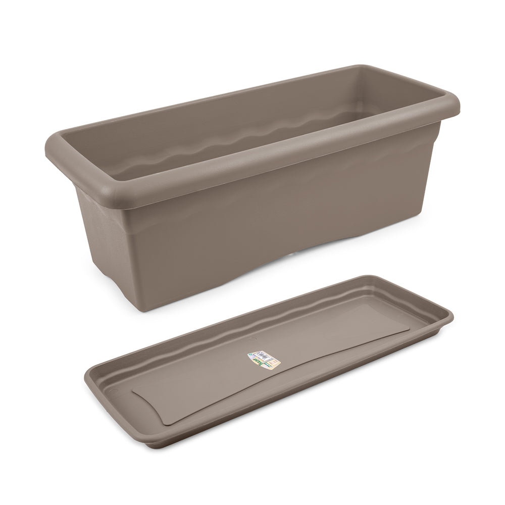 Plastiken TERRA - Jardinera Rectangular 50 cm 14L con Plato Incluido. Taupe