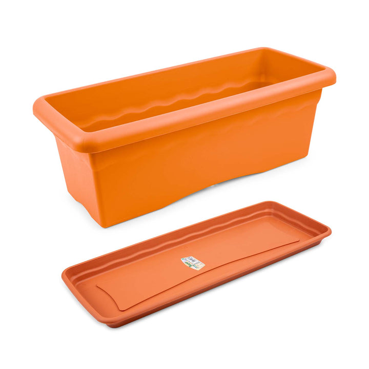 Plastiken TERRA - Jardinera Rectangular 50 cm 14L con Plato Incluido. Terracota