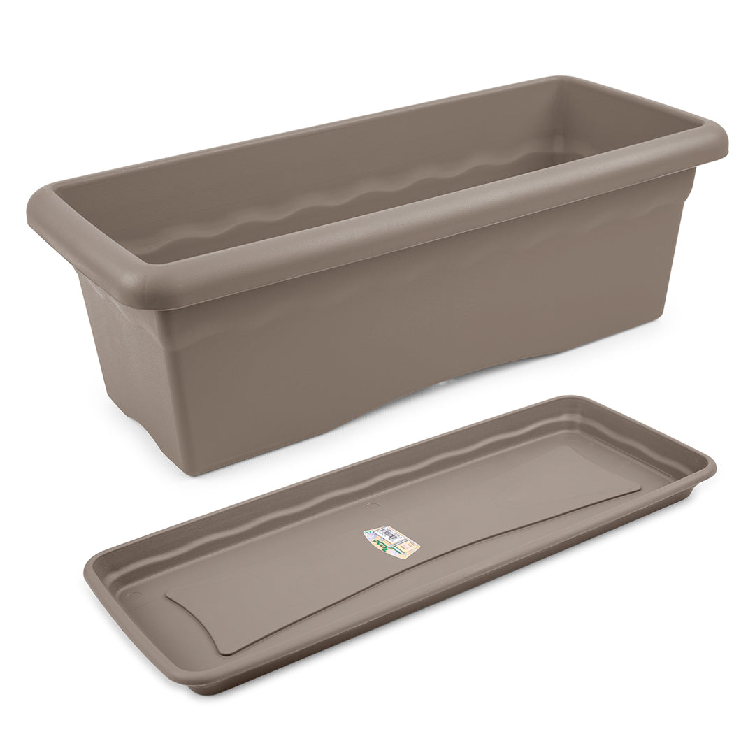 Plastiken TERRA - Jardinera Rectangular 80 cm 31L con Plato Incluido. Taupe