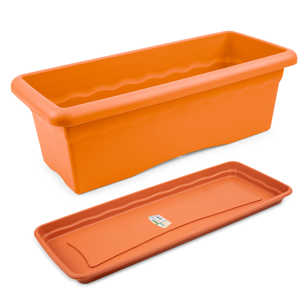 Plastiken TERRA - Jardinera Rectangular 80 cm 31L con Plato Incluido. Terracota