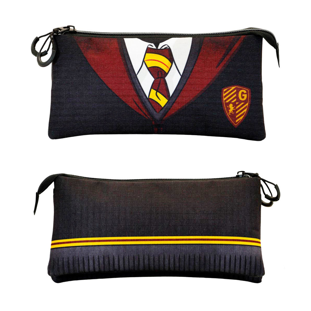 HARRY POTTER Uniform - Estuche Escolar Triple Portatodo con 2 Cremalleras. Negro