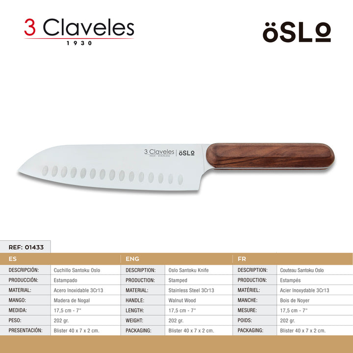 3 Claveles Oslo - Juego de 5 Cuchillos Cocina Profesionales con Soporte de Bambú