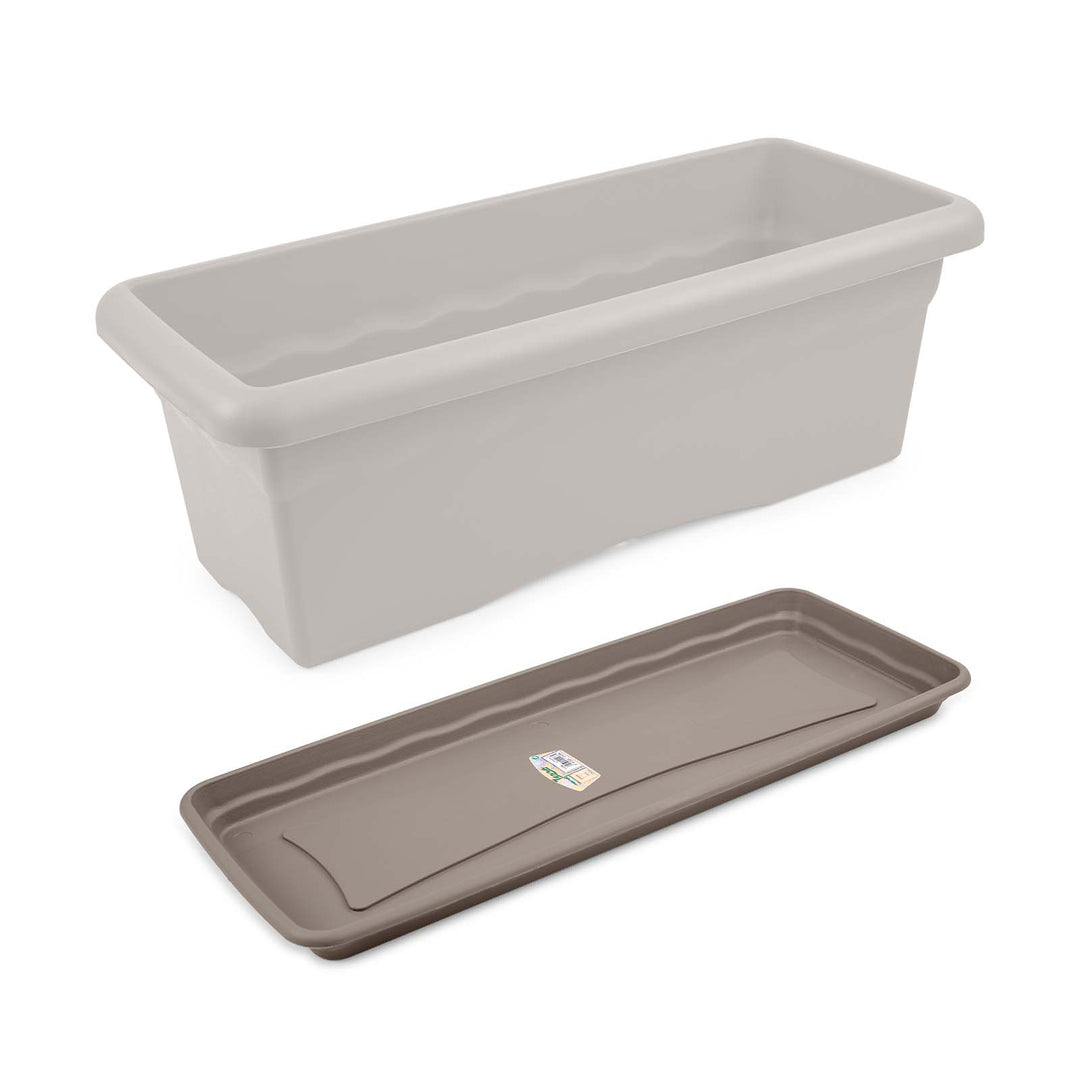 Plastiken TERRA - Pack de 4 Platos Rectangulares 47 cm para Jardinera de 50 cm 14L. Taupe