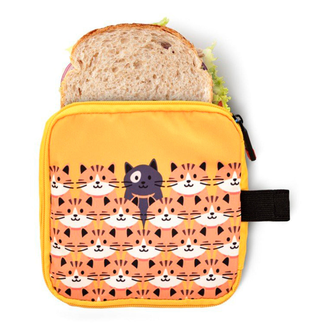 IRIS Zipper Roll Friends - Porta Sandwich Infantil Plegable y Flexible con Cremallera. Cats