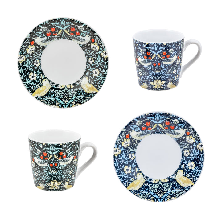 JAVIER William Morris - Juego de 2 Tazas para Café con Platos incluidos Ideal para Regalo