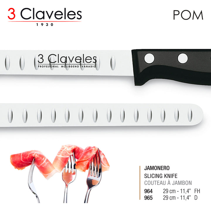 3 Claveles POM - Kit Profesional de Cuchillo Jamonero Deshuesador Chaira y Pinzas