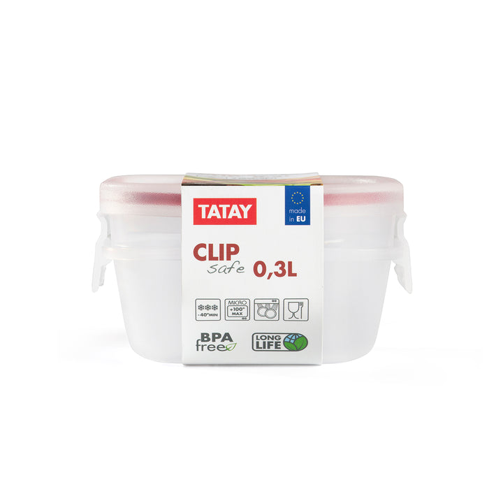 TATAY Clip Safe - Recipiente Hermético Cuadrado 0.3L con Cierre de Pestañas. Rojo