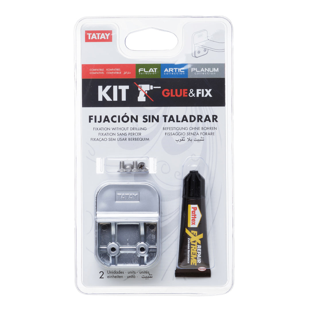 TATAY - Kit Soportes de Baño Glue & Fix Flat para Fijación sin Taladro. Cromado