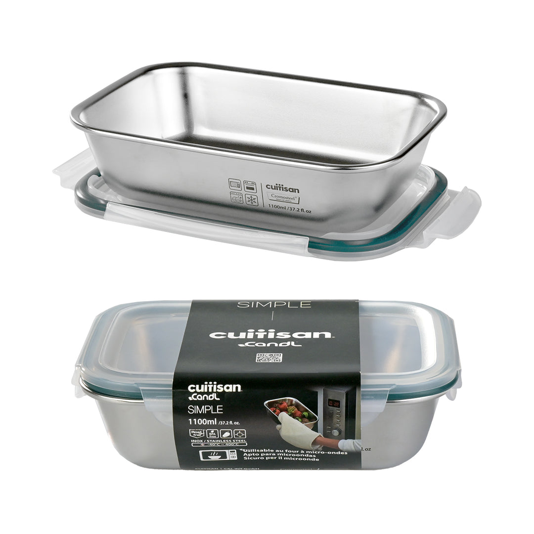 Cuitisan Simple - Recipiente Rectangular de 1.1L en Acero Inoxidable Apto Microondas