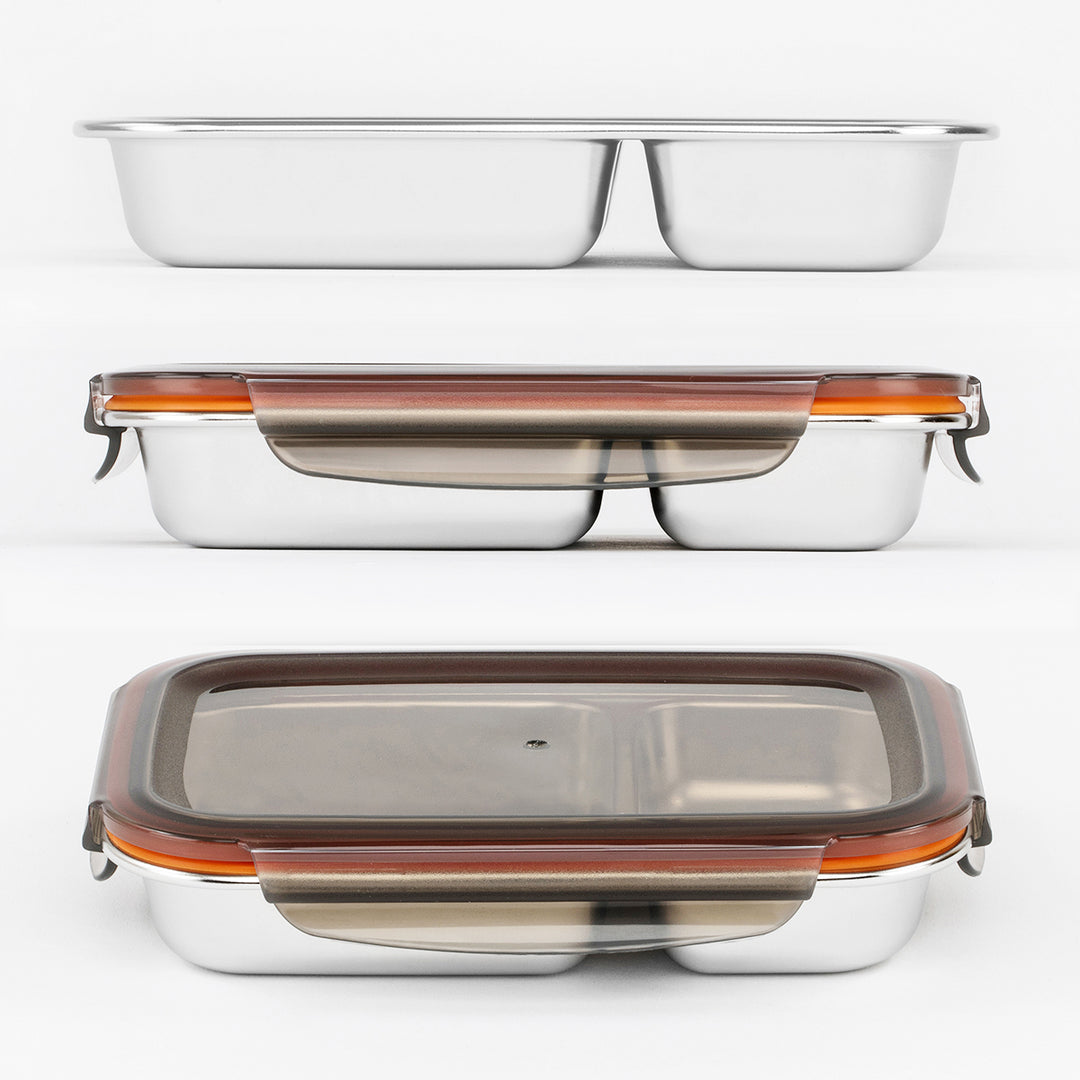 Cuitisan To Go - Recipiente Rectangular de 1L con 2 Compartimentos en Acero Apto Microondas