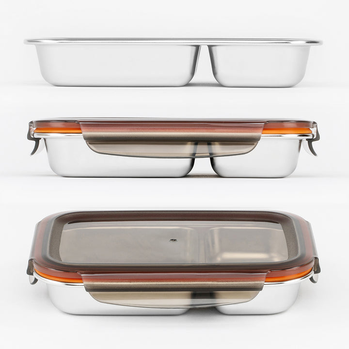 Cuitisan To Go - Recipiente Rectangular de 1L con 2 Compartimentos en Acero Apto Microondas