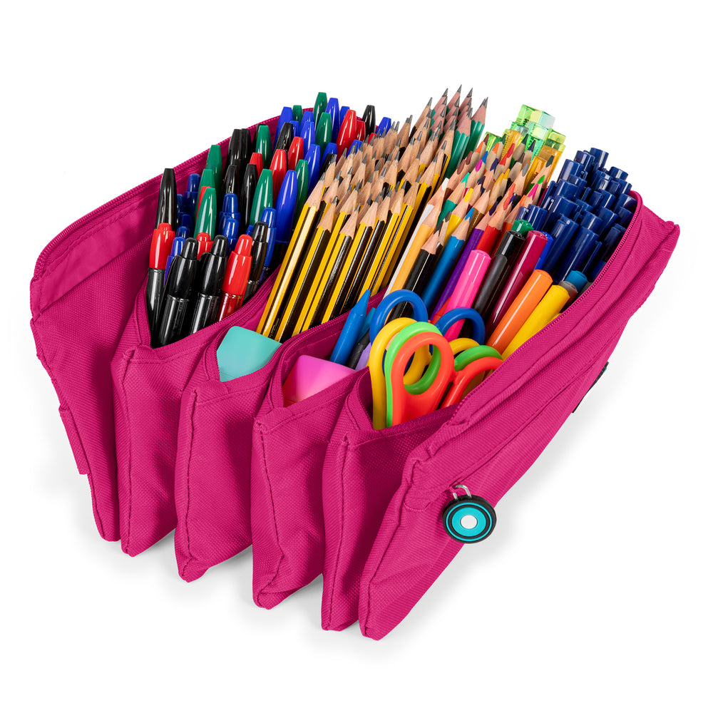 ColePack Eco36 - Estuche Cuadruple de 4 Cremalleras con Material Escolar Incluido. Magenta