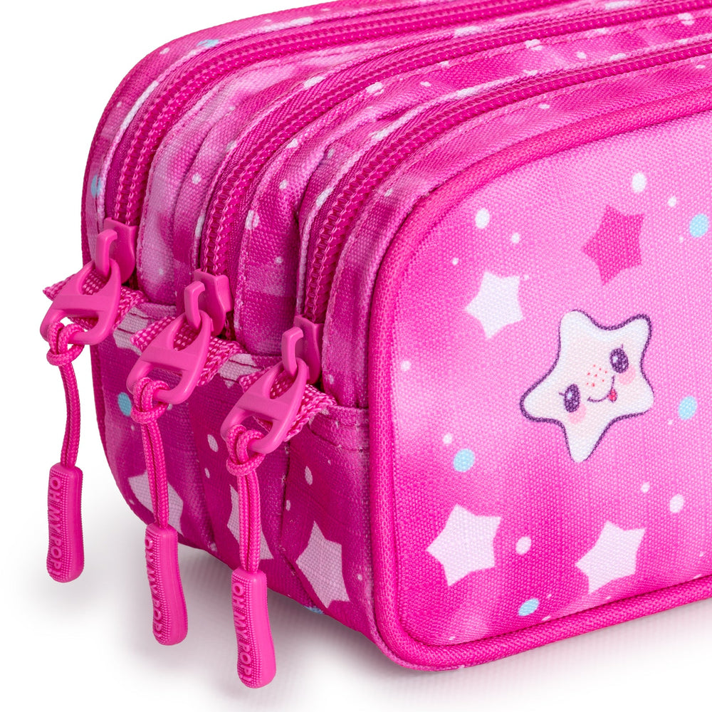 OH MY POP! Daydream - Estuche Escolar Triple Portatodo Tres Cremalleras TRICK FAN Rosa