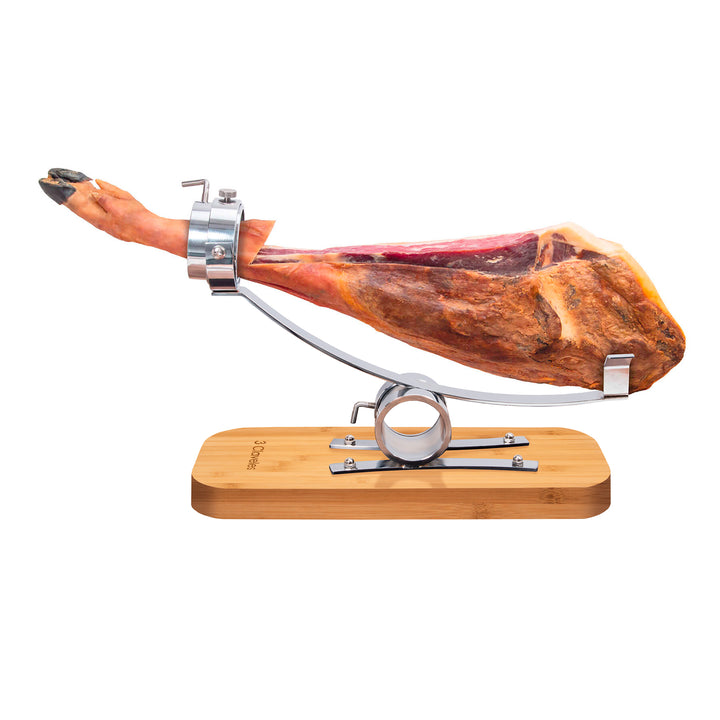 3 Claveles Kit Gourmet Soporte Jamonero Basculante y Cabezal Giratorio, Cuchillos y Pinzas