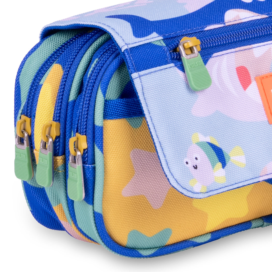 ColePack PRO Milan - Estuche Triple de 3 Cremalleras y Material Escolar Incluido. Blue Odyssey