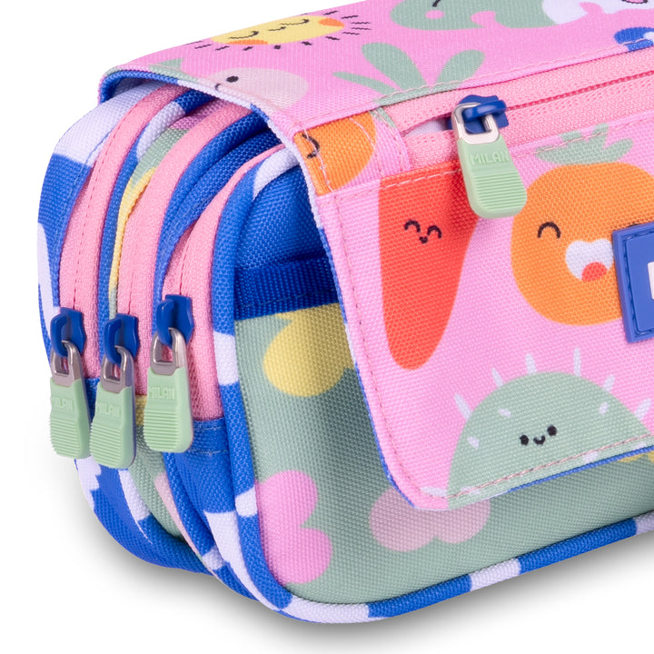 ColePack ECO Milan - Estuche Triple de 3 Cremalleras y Material Escolar Incluido. Green Grow