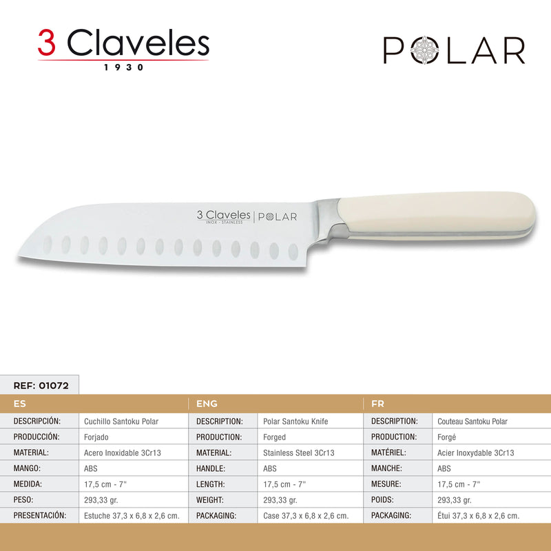 3 Claveles Polar - Cuchillo Santoku Profesional 17.5 cm Acero Forjado y Mango en ABS
