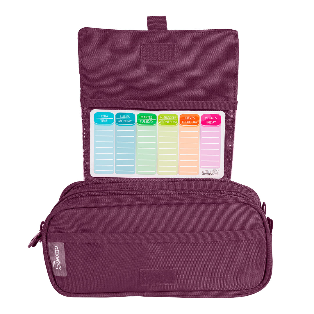 ColePack Pro - Estuche Triple de 3 Cremalleras con Material Escolar Incluido. Morado