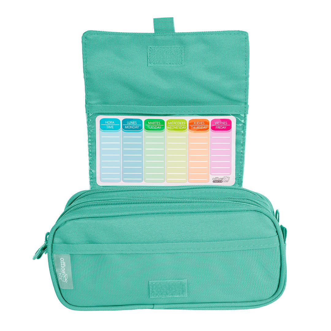 ColePack Eco - Estuche Triple de 3 Cremalleras con Material Escolar Incluido. Turquesa