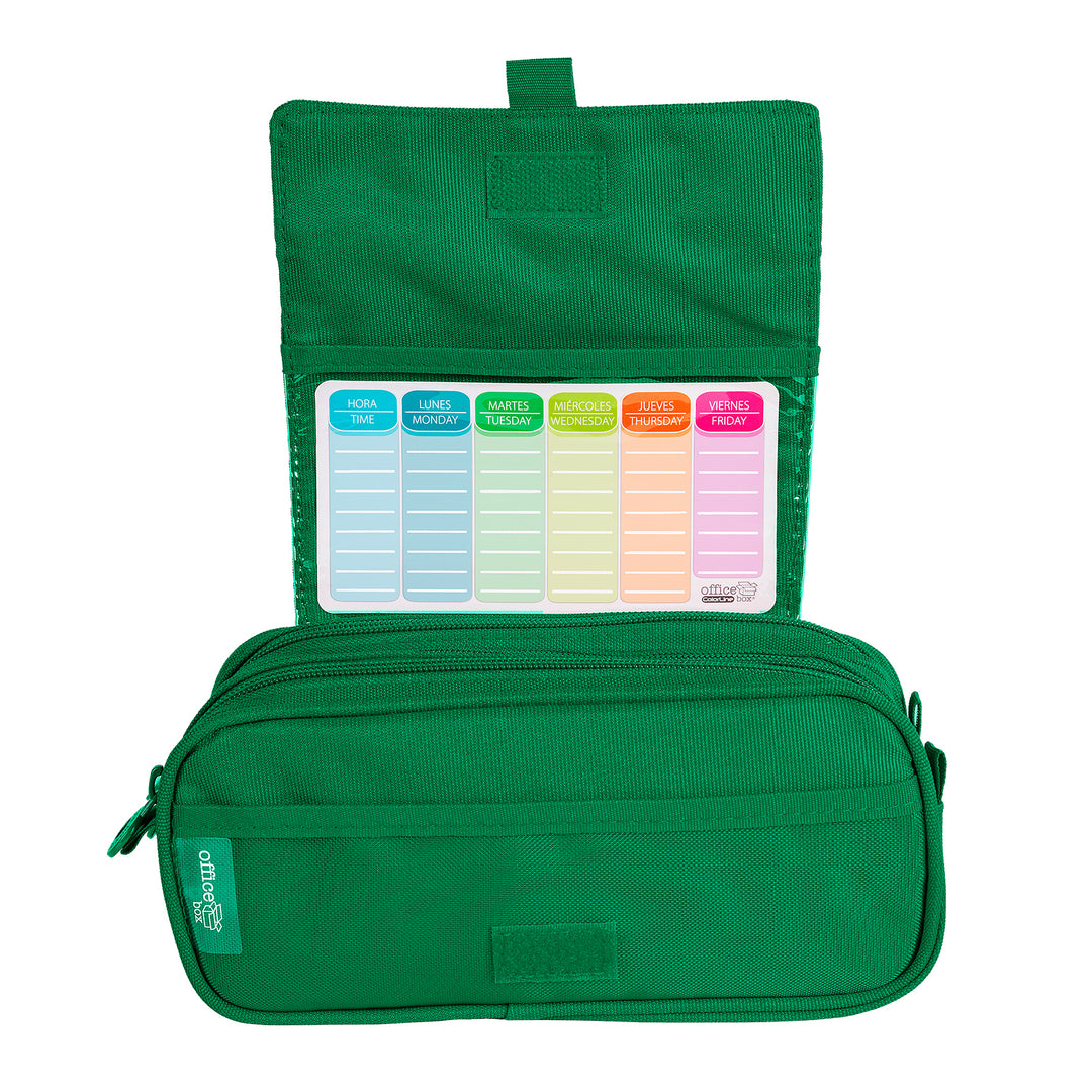 ColePack Eco - Estuche Triple de 3 Cremalleras con Material Escolar Incluido. Verde