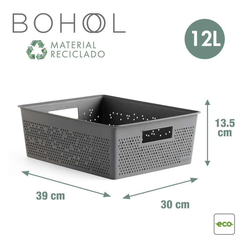 TATAY Bohol - Caja Organizadora Rectangular 12L Plástico Reciclado. Gris Antracita