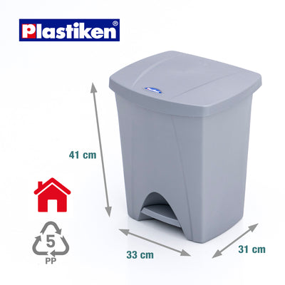 Plastiken Nature - Cubo de Basura con Pedal 25L para Cocina y Baño. Plata