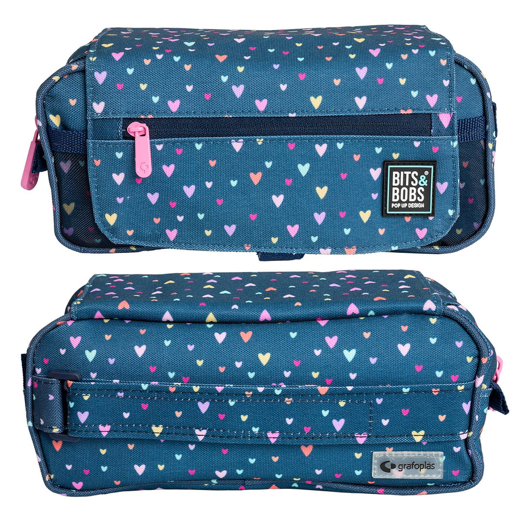 ColePack EcoDes - Estuche Triple de 3 Cremalleras con Material Escolar Incluido. Hearts