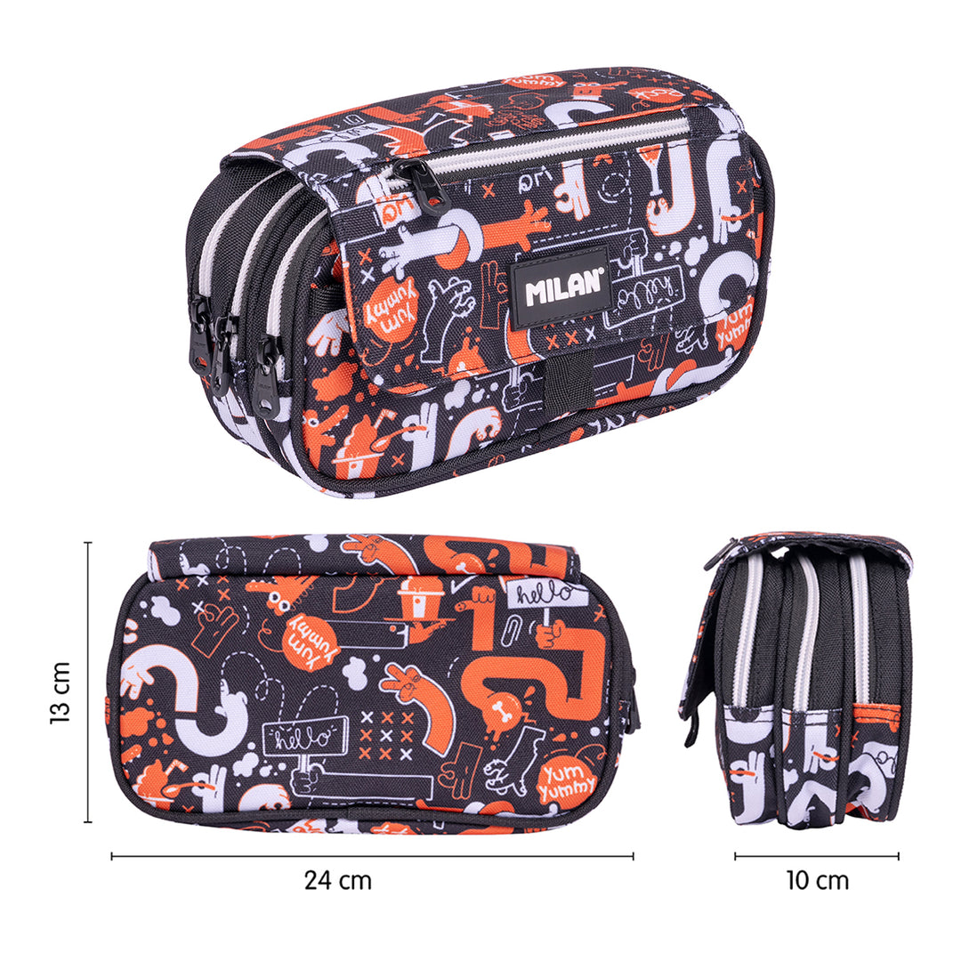 ColePack PRO Milan - Estuche Triple de 3 Cremalleras y Material Escolar Incluido. Fingers