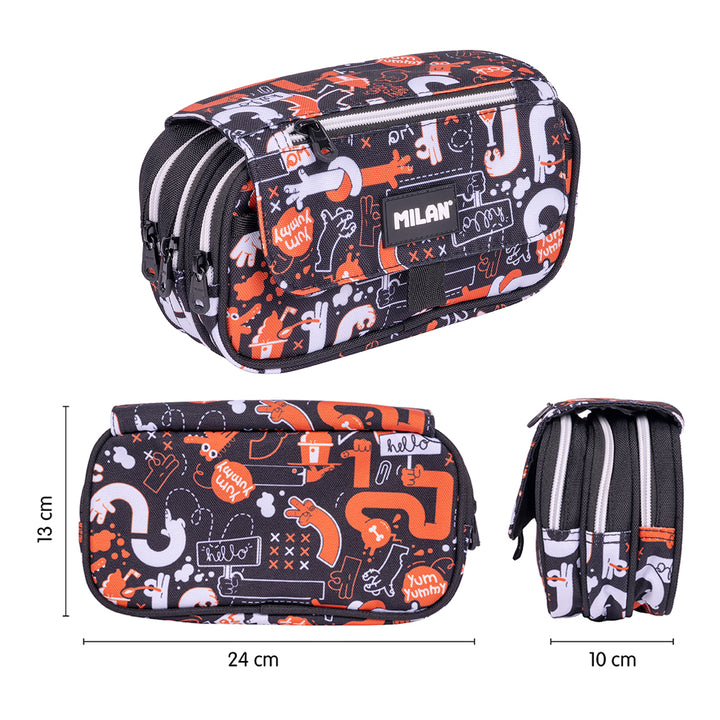 ColePack PRO Milan - Estuche Triple de 3 Cremalleras y Material Escolar Incluido. Fingers