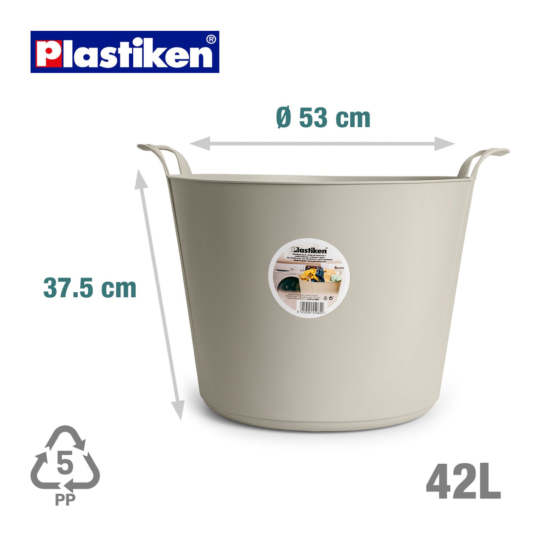 Plastiken Nature - Capazo Flexible de 42L Multiusos Redondo con Asas. Ecru