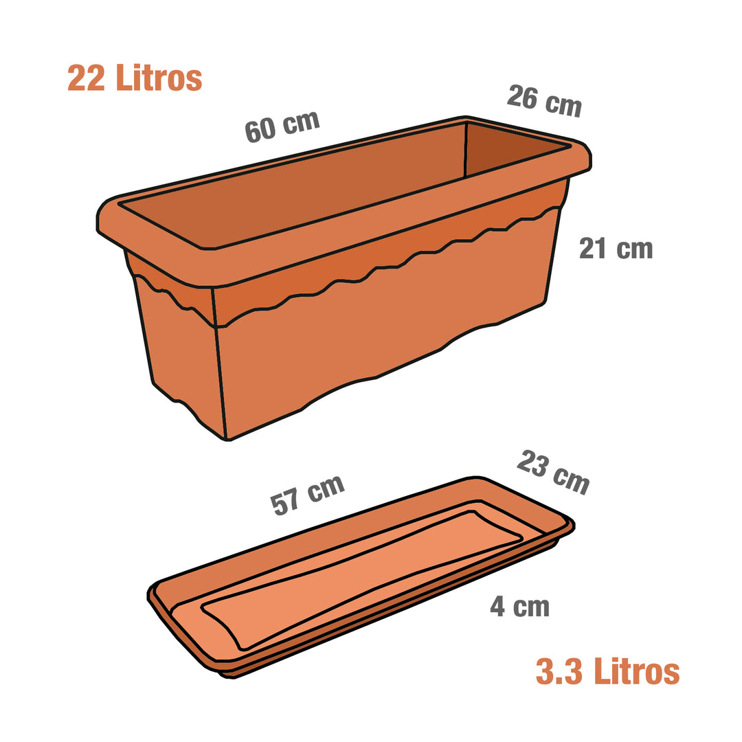 Plastiken TERRA - Pack de 4 Platos Rectangulares 57 cm para Jardinera de 60 cm 22L. Taupe