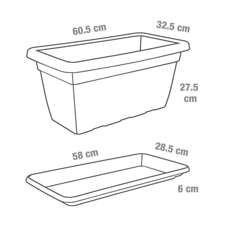 Plastic Forte - Jardinera Rectangular 60 cm Ancha y Reforzada con Plato Incluido. Terracota