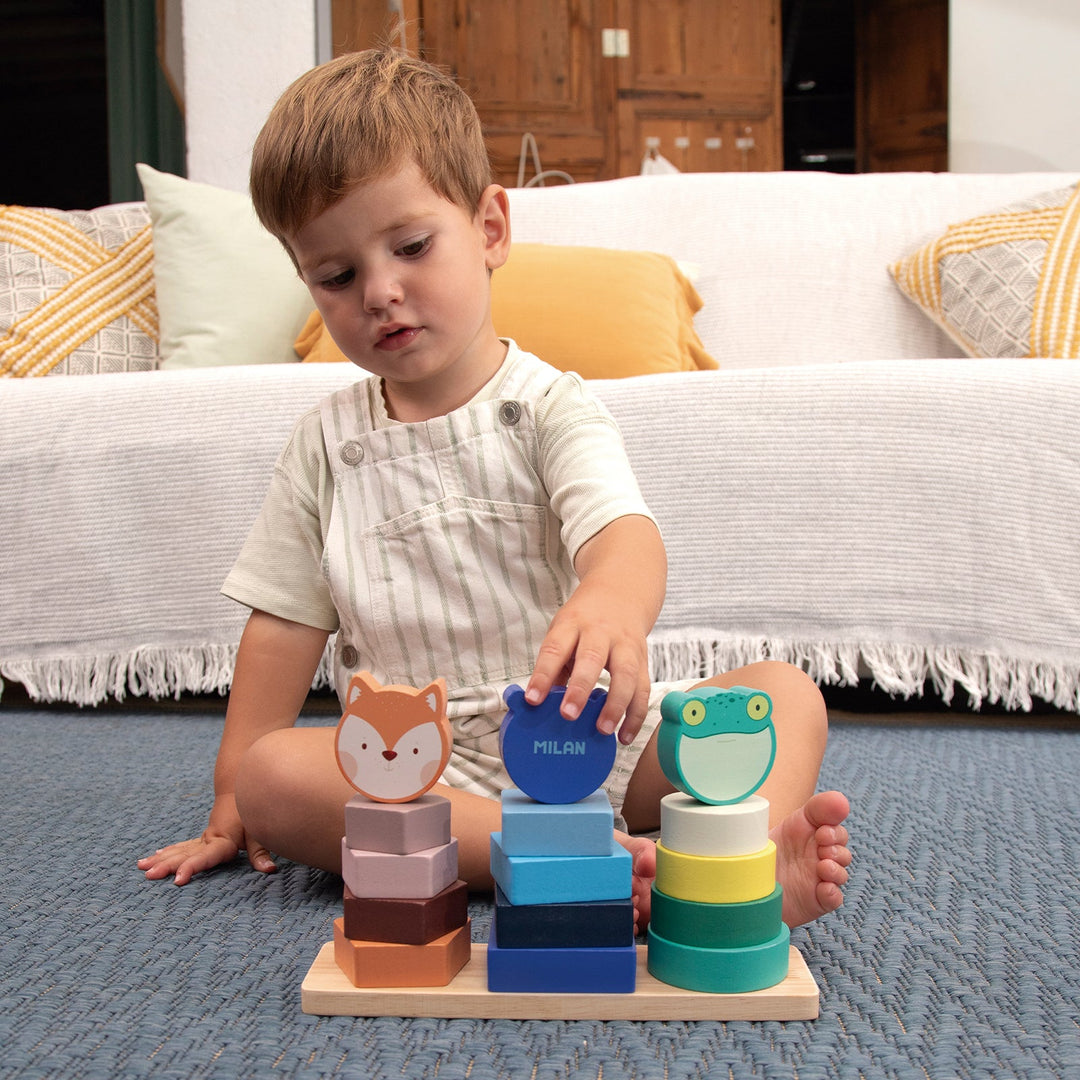 MILAN Animal Towers - Juguete Educativo de Madera Torres Apilables. Edad 12 Meses