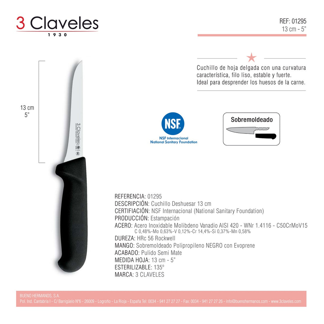 3 Claveles Gourmet - Kit Profesional de Cuchillo Jamonero Deshuesadores Chaira y Funda