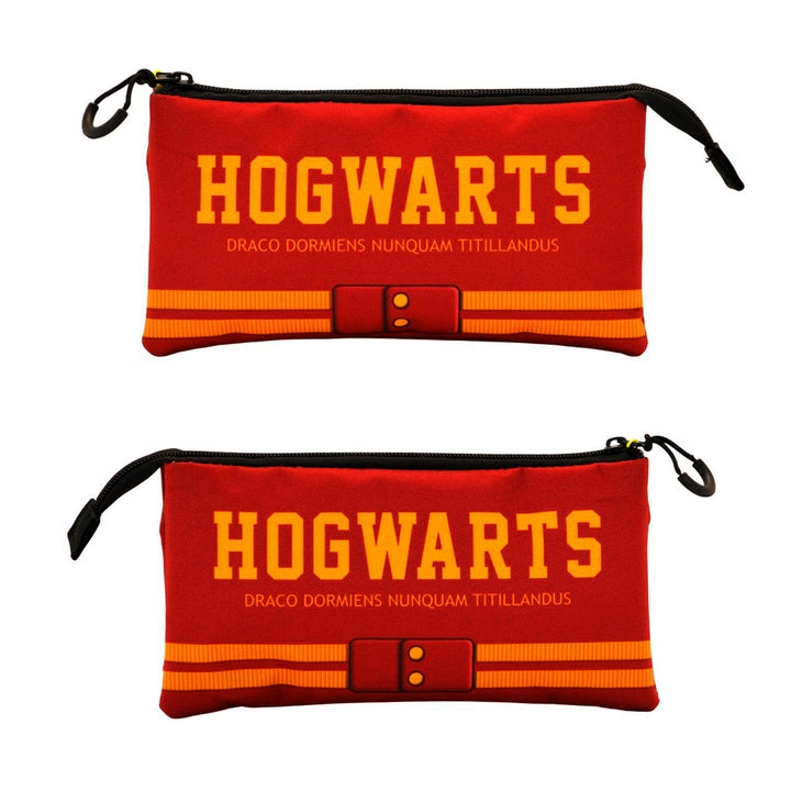 HARRY POTTER Gryffindor - Estuche Escolar Triple Portatodo con 2 Cremalleras. Rojo