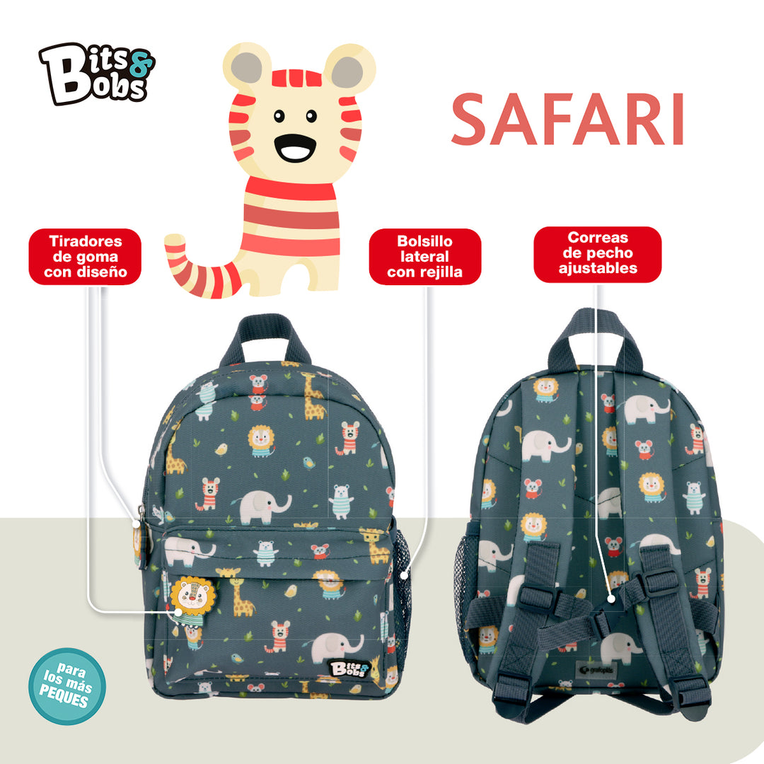 GRAFOPLAS - Mochila Infantil Preescolar Bits and Bobs Kids. Comoda y Ligera. Safari