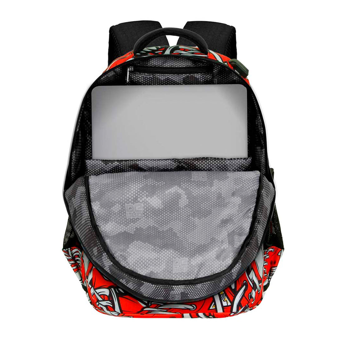 PRODG Sneak - Mochila Escolar Impermeable Running Plus para Portatil y USB. Rojo