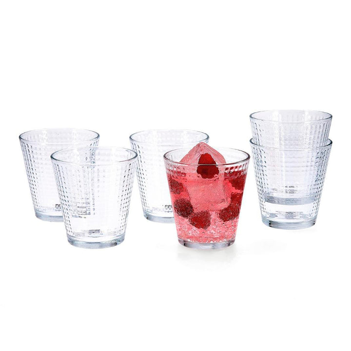 QUID Lina - Juego de 6 Vasos Bajos con Relieve de 25 cl en Vidrio Ecológico Reciclable