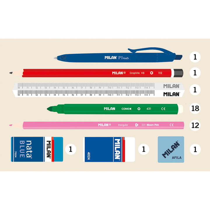 MILAN - Plumier de 2 Pisos con Contenido de 36 Piezas. Colección 430 since 1918. Rosa