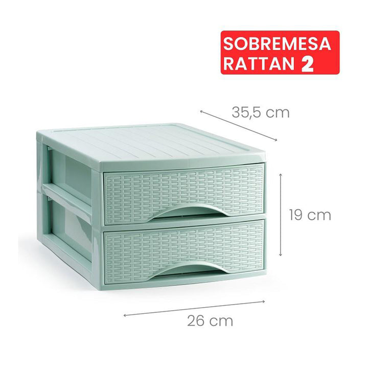 Plastic Forte Rattan - Cajonera de Sobremesa 2 Cajones en Plástico. Verde