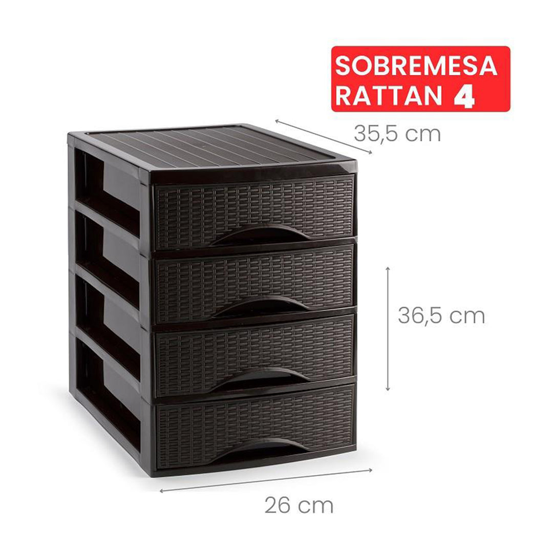 Plastic Forte Rattan - Cajonera de Sobremesa 4 Cajones en Plástico. Wengé