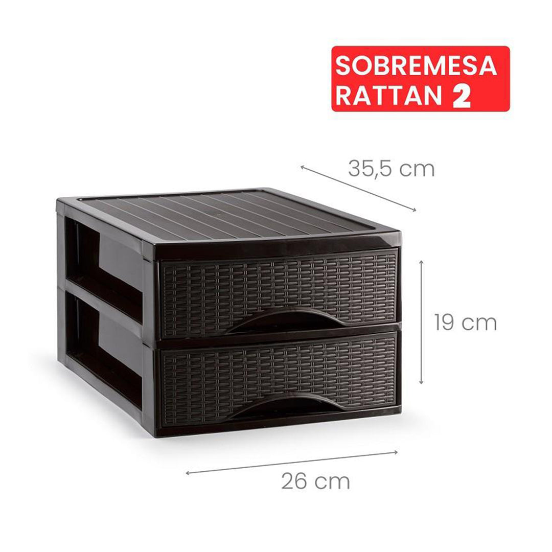 Plastic Forte Rattan - Cajonera de Sobremesa 2 Cajones en Plástico. Wengé