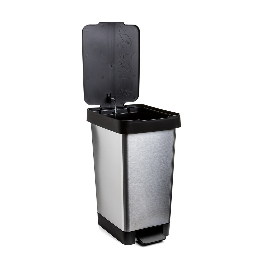 TATAY Smart - Cubo de Basura de 25L con Doble Apertura y Pedal Retráctil. Steel Gris