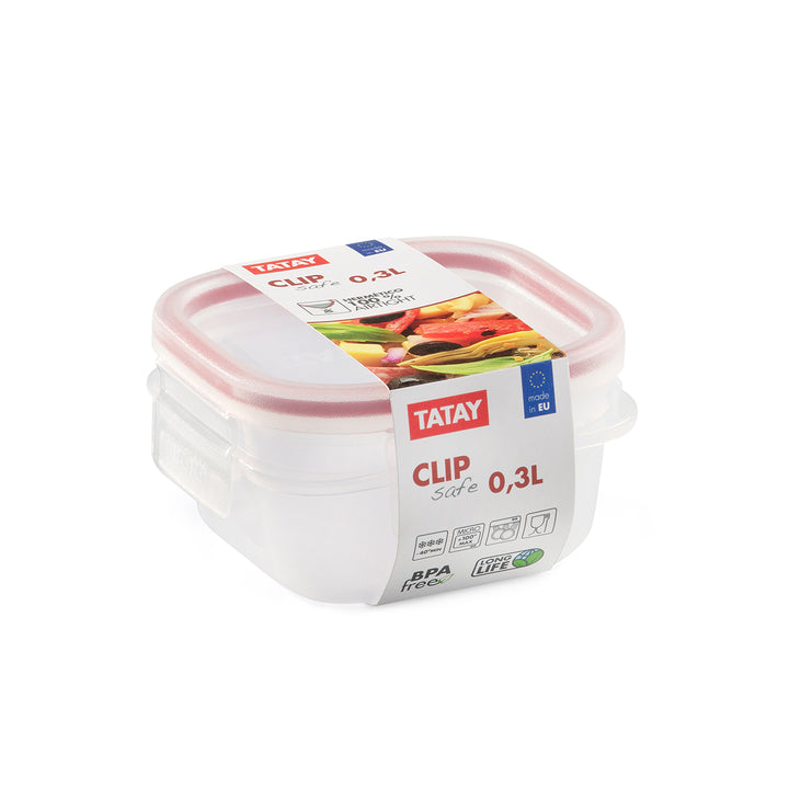 TATAY Clip Safe - Recipiente Hermético Cuadrado 0.3L con Cierre de Pestañas. Rojo
